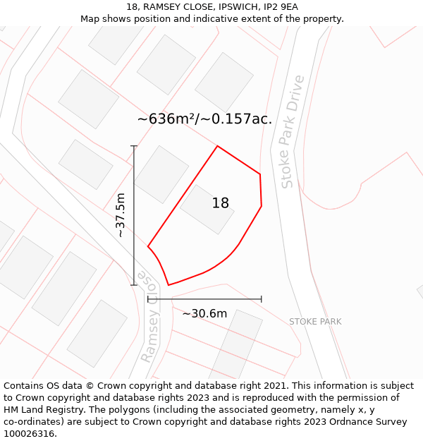 18, RAMSEY CLOSE, IPSWICH, IP2 9EA: Plot and title map