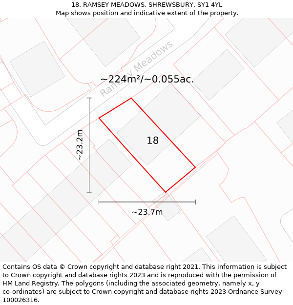 18, RAMSEY MEADOWS, SHREWSBURY, SY1 4YL: Plot and title map