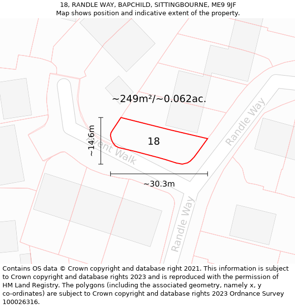 18, RANDLE WAY, BAPCHILD, SITTINGBOURNE, ME9 9JF: Plot and title map