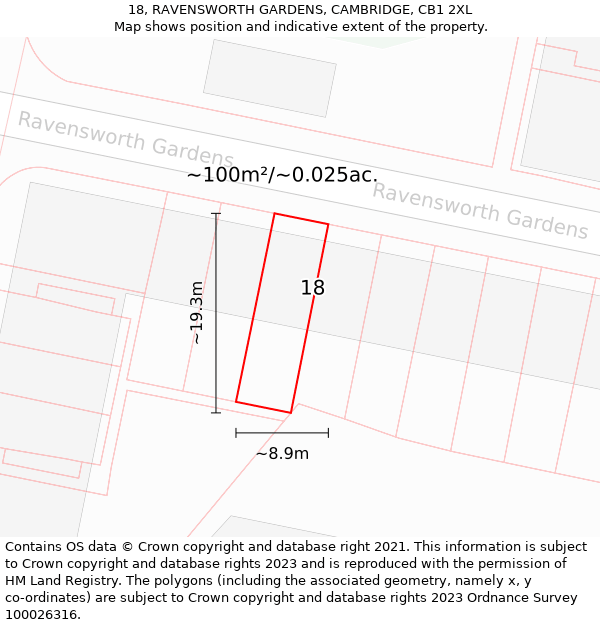 18, RAVENSWORTH GARDENS, CAMBRIDGE, CB1 2XL: Plot and title map