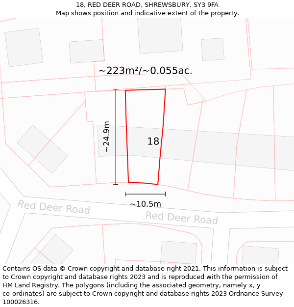 18, RED DEER ROAD, SHREWSBURY, SY3 9FA: Plot and title map