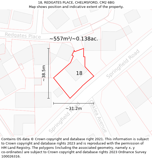 18, REDGATES PLACE, CHELMSFORD, CM2 6BG: Plot and title map