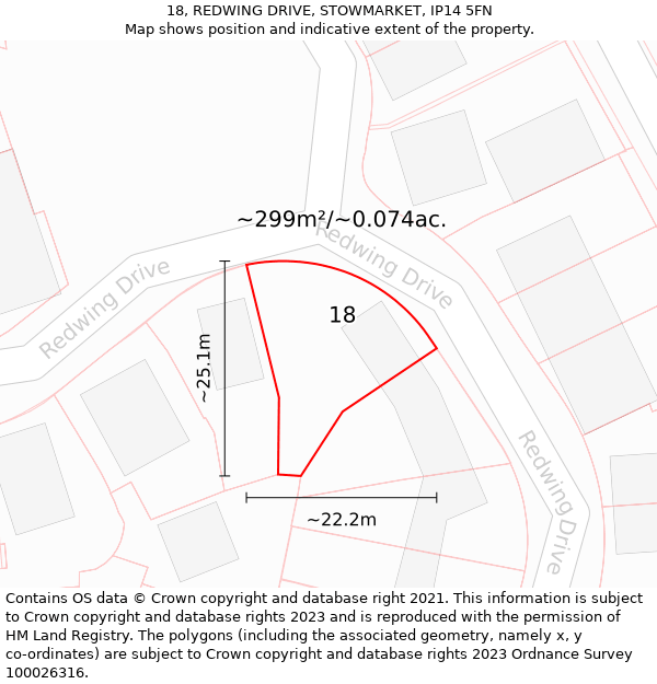 18, REDWING DRIVE, STOWMARKET, IP14 5FN: Plot and title map