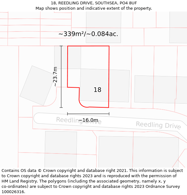 18, REEDLING DRIVE, SOUTHSEA, PO4 8UF: Plot and title map