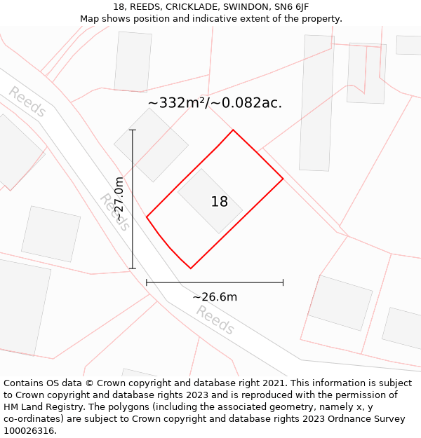 18, REEDS, CRICKLADE, SWINDON, SN6 6JF: Plot and title map