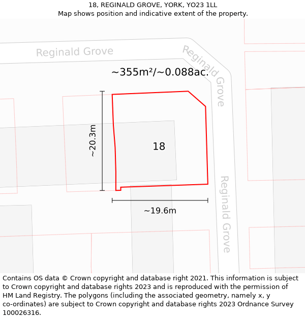 18, REGINALD GROVE, YORK, YO23 1LL: Plot and title map