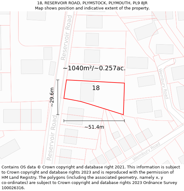 18, RESERVOIR ROAD, PLYMSTOCK, PLYMOUTH, PL9 8JR: Plot and title map