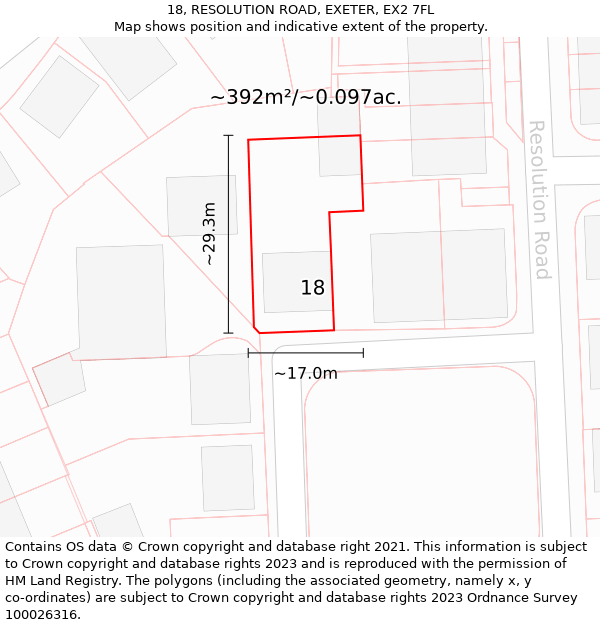 18, RESOLUTION ROAD, EXETER, EX2 7FL: Plot and title map