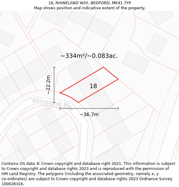 18, RHINELAND WAY, BEDFORD, MK41 7YP: Plot and title map