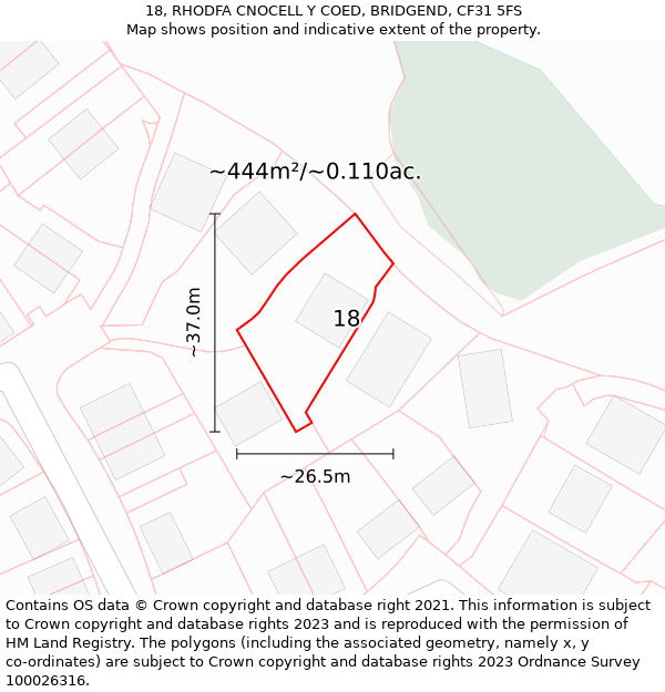 18, RHODFA CNOCELL Y COED, BRIDGEND, CF31 5FS: Plot and title map