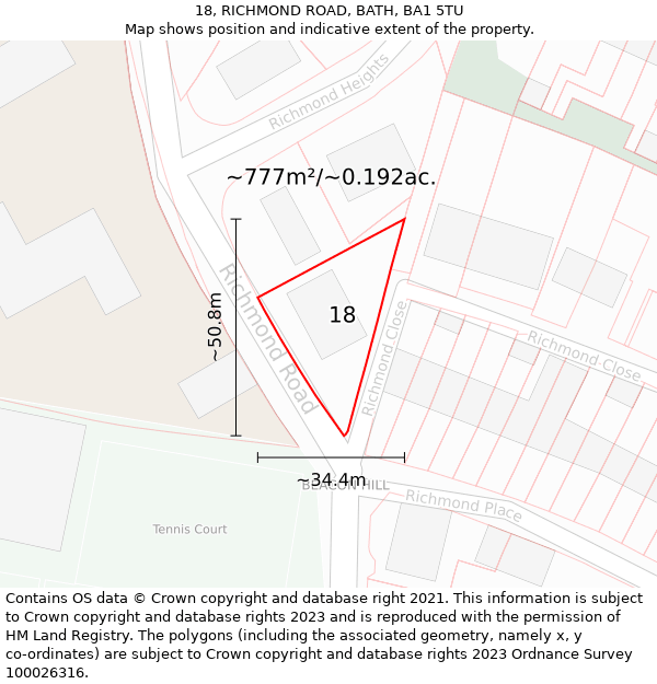 18, RICHMOND ROAD, BATH, BA1 5TU: Plot and title map