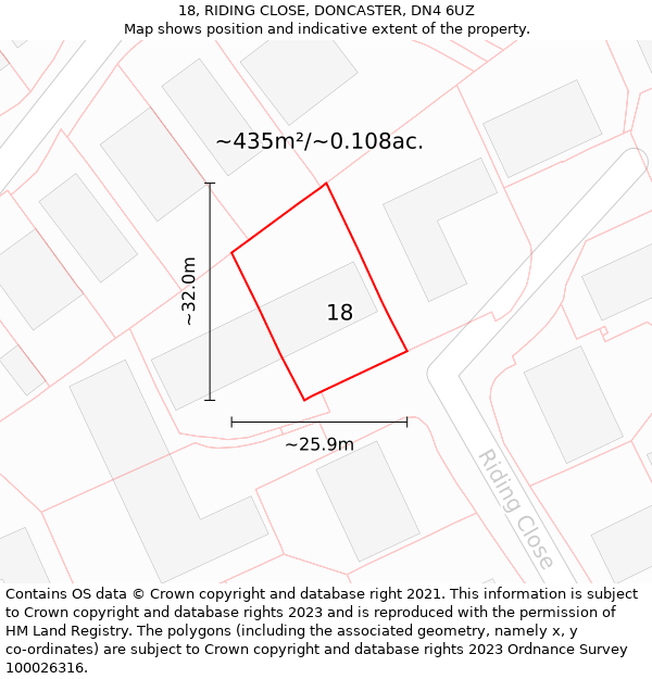 18, RIDING CLOSE, DONCASTER, DN4 6UZ: Plot and title map