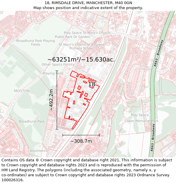 18, RIMSDALE DRIVE, MANCHESTER, M40 0GN: Plot and title map