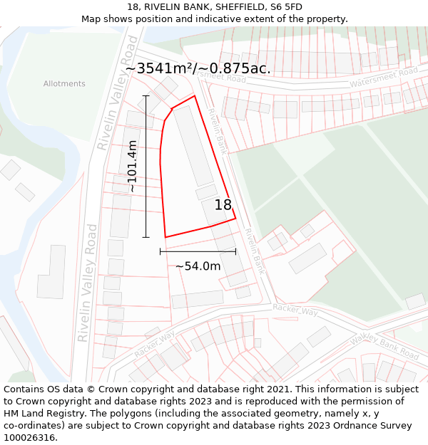 18, RIVELIN BANK, SHEFFIELD, S6 5FD: Plot and title map