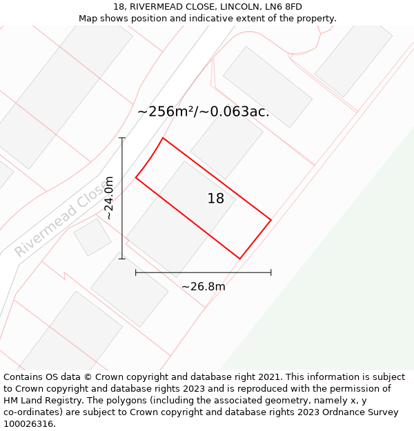 18, RIVERMEAD CLOSE, LINCOLN, LN6 8FD: Plot and title map