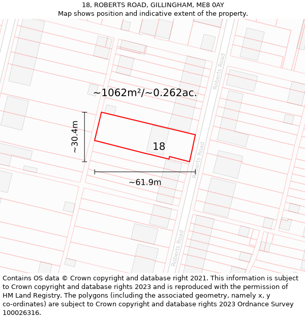 18, ROBERTS ROAD, GILLINGHAM, ME8 0AY: Plot and title map