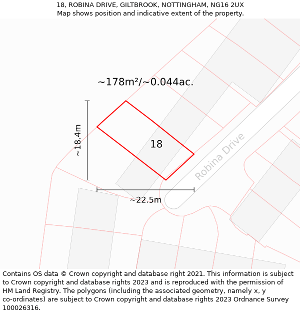 18, ROBINA DRIVE, GILTBROOK, NOTTINGHAM, NG16 2UX: Plot and title map