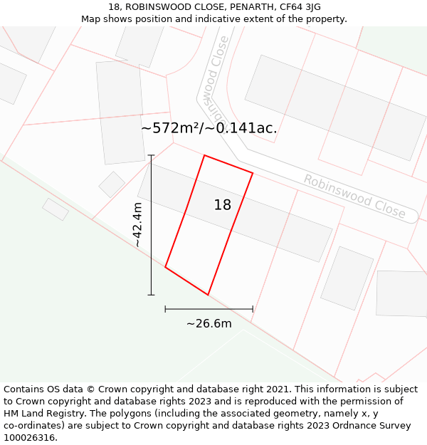 18, ROBINSWOOD CLOSE, PENARTH, CF64 3JG: Plot and title map