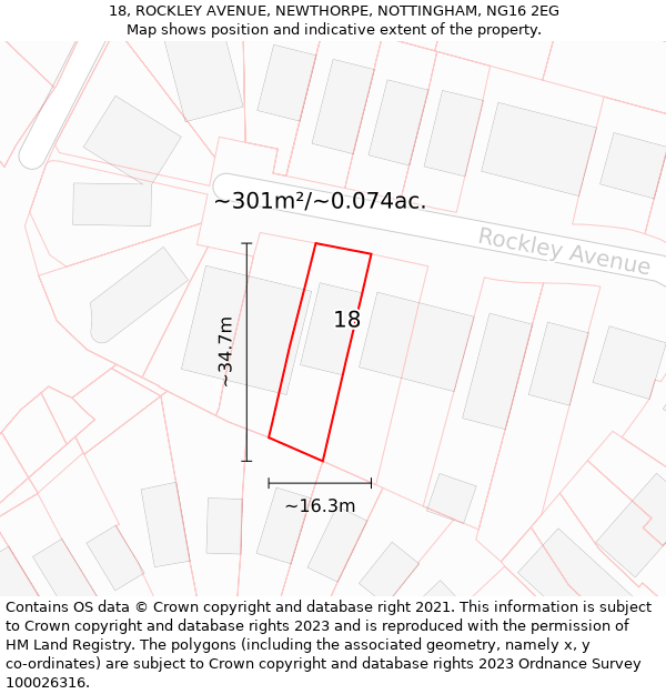 18, ROCKLEY AVENUE, NEWTHORPE, NOTTINGHAM, NG16 2EG: Plot and title map