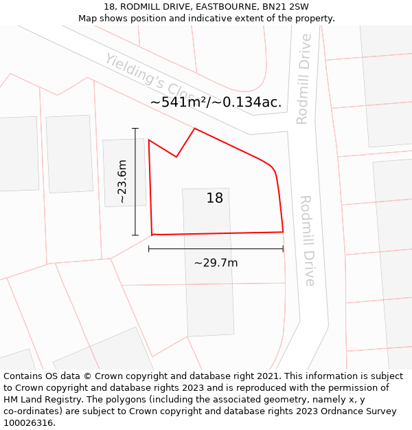 18, RODMILL DRIVE, EASTBOURNE, BN21 2SW: Plot and title map