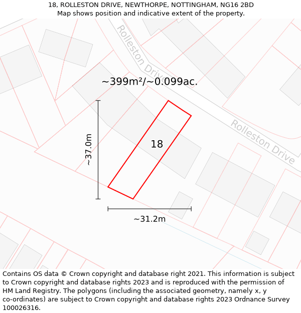 18, ROLLESTON DRIVE, NEWTHORPE, NOTTINGHAM, NG16 2BD: Plot and title map