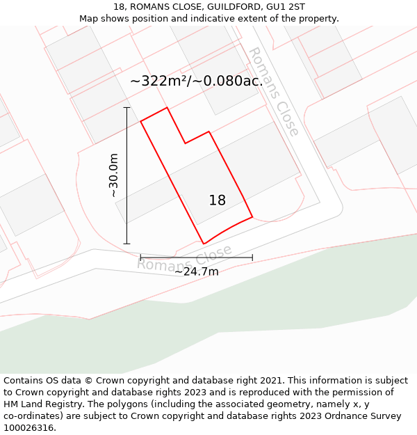 18, ROMANS CLOSE, GUILDFORD, GU1 2ST: Plot and title map