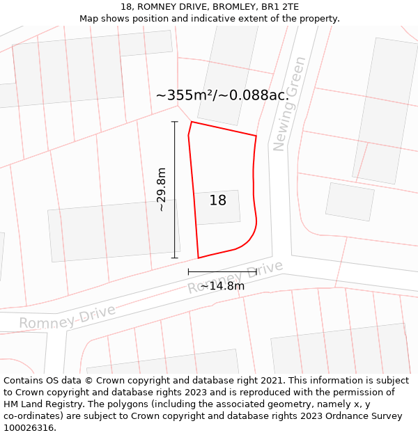 18, ROMNEY DRIVE, BROMLEY, BR1 2TE: Plot and title map