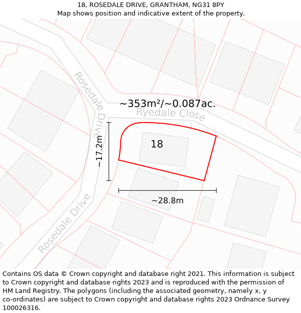 18, ROSEDALE DRIVE, GRANTHAM, NG31 8PY: Plot and title map