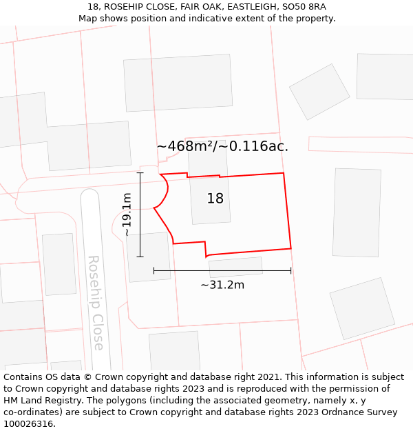 18, ROSEHIP CLOSE, FAIR OAK, EASTLEIGH, SO50 8RA: Plot and title map