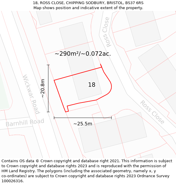 18, ROSS CLOSE, CHIPPING SODBURY, BRISTOL, BS37 6RS: Plot and title map