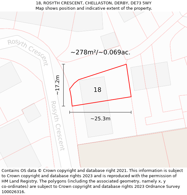 18, ROSYTH CRESCENT, CHELLASTON, DERBY, DE73 5WY: Plot and title map