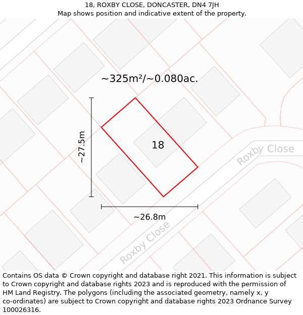 18, ROXBY CLOSE, DONCASTER, DN4 7JH: Plot and title map