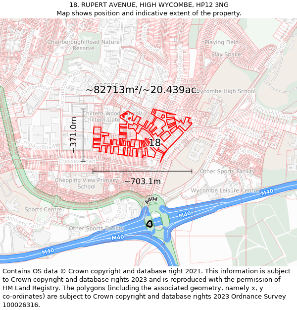 18, RUPERT AVENUE, HIGH WYCOMBE, HP12 3NG: Plot and title map