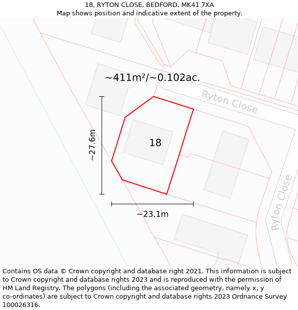 18, RYTON CLOSE, BEDFORD, MK41 7XA: Plot and title map