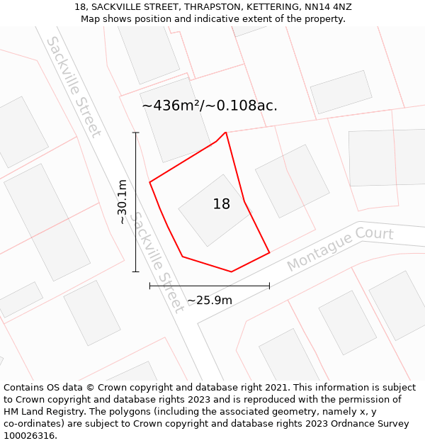 18, SACKVILLE STREET, THRAPSTON, KETTERING, NN14 4NZ: Plot and title map