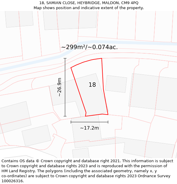 18, SAMIAN CLOSE, HEYBRIDGE, MALDON, CM9 4PQ: Plot and title map