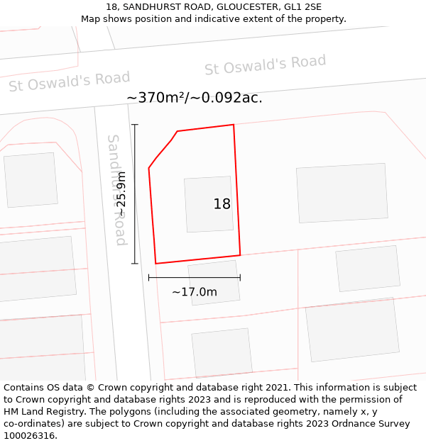 18, SANDHURST ROAD, GLOUCESTER, GL1 2SE: Plot and title map