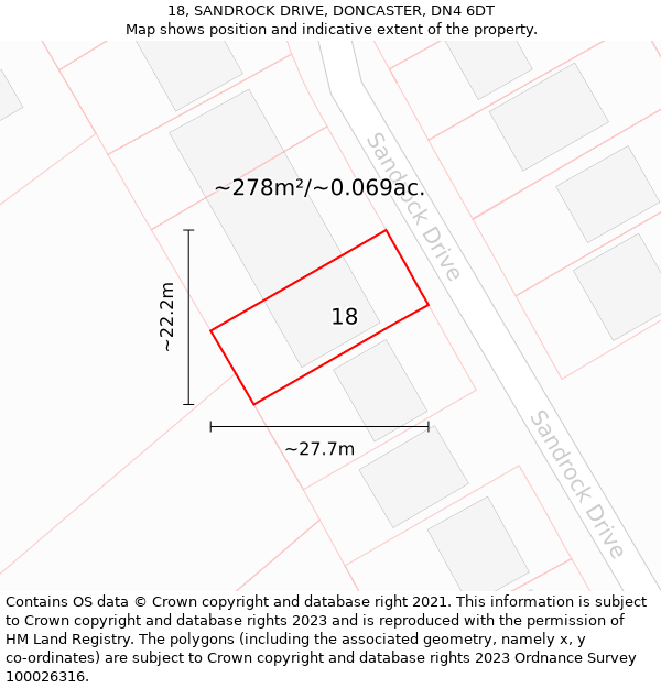 18, SANDROCK DRIVE, DONCASTER, DN4 6DT: Plot and title map