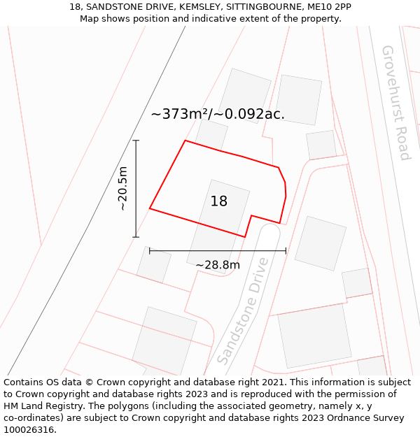 18, SANDSTONE DRIVE, KEMSLEY, SITTINGBOURNE, ME10 2PP: Plot and title map