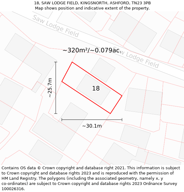 18, SAW LODGE FIELD, KINGSNORTH, ASHFORD, TN23 3PB: Plot and title map
