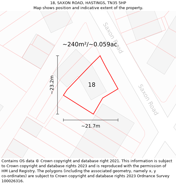 18, SAXON ROAD, HASTINGS, TN35 5HP: Plot and title map