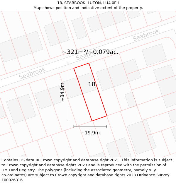 18, SEABROOK, LUTON, LU4 0EH: Plot and title map