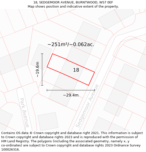18, SEDGEMOOR AVENUE, BURNTWOOD, WS7 0EF: Plot and title map
