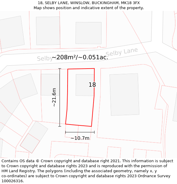 18, SELBY LANE, WINSLOW, BUCKINGHAM, MK18 3FX: Plot and title map