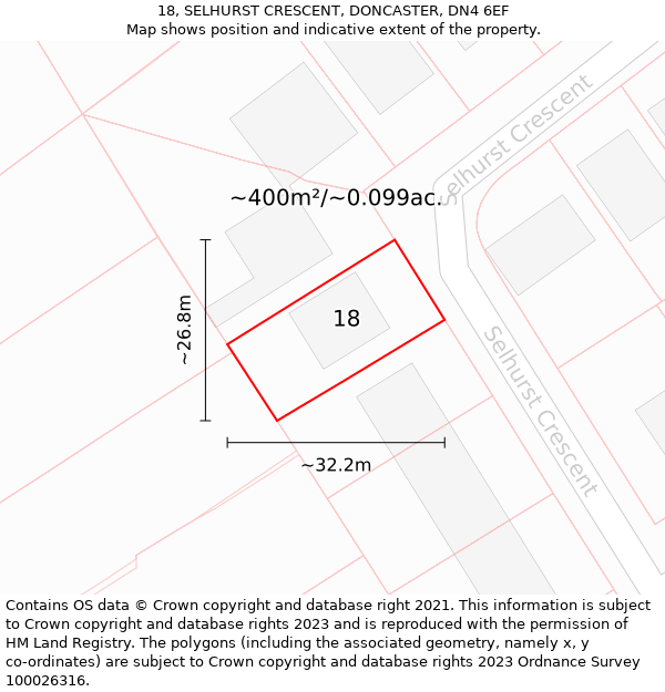 18, SELHURST CRESCENT, DONCASTER, DN4 6EF: Plot and title map