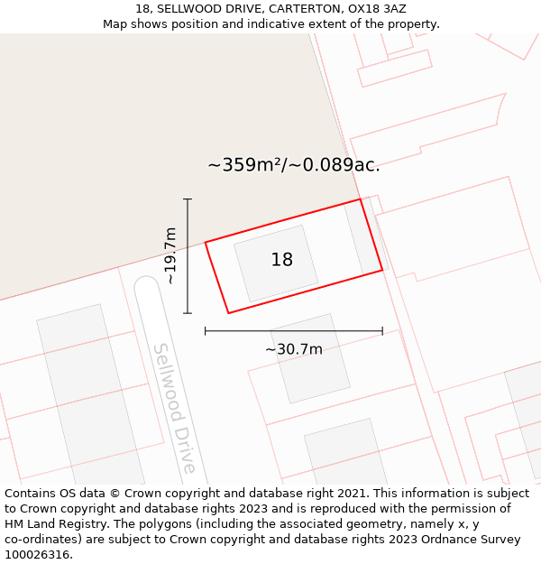 18, SELLWOOD DRIVE, CARTERTON, OX18 3AZ: Plot and title map