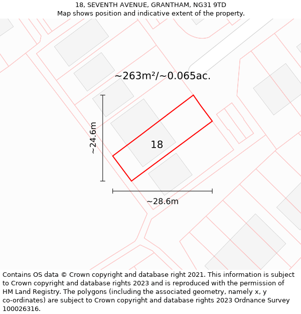 18, SEVENTH AVENUE, GRANTHAM, NG31 9TD: Plot and title map