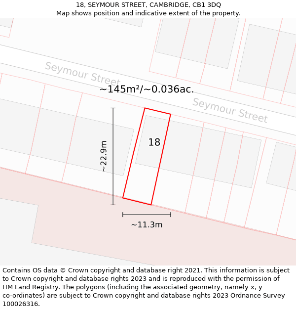 18, SEYMOUR STREET, CAMBRIDGE, CB1 3DQ: Plot and title map