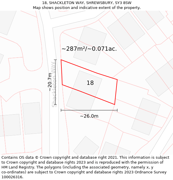 18, SHACKLETON WAY, SHREWSBURY, SY3 8SW: Plot and title map