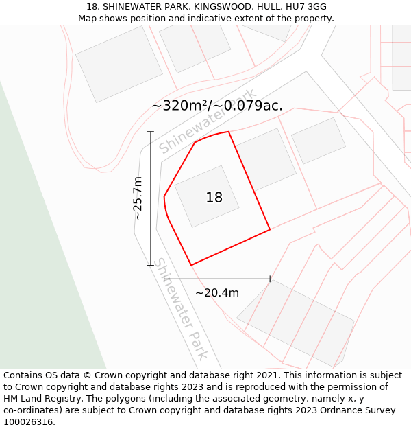 18, SHINEWATER PARK, KINGSWOOD, HULL, HU7 3GG: Plot and title map